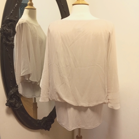 MSK Sheer Lined Beige Batwing Blouson Blouse SZ L  /B1 - Picture 6 of 7